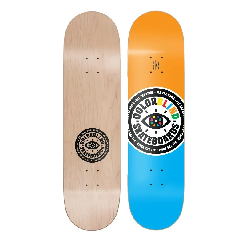 Skateboard Deck for Sale-Colorblind Circle Logo Orange and Blue Deck 8.375"