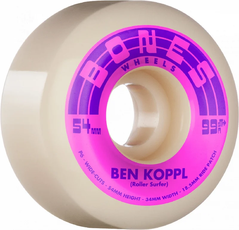 Skateboard Wheels with High-Rebound Urethane-Bones PRO SPF Skateboard Wheels Koppl Rollersurfer 54mm V6 Wide-Cut 99a 4pk