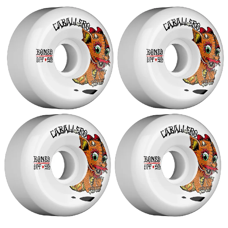 Skateboard Wheels for Smooth Pavement-BONES SPF PRO CABALLERO BABY DRAGON 58MM WHEELS - WHITE (SET OF 4)