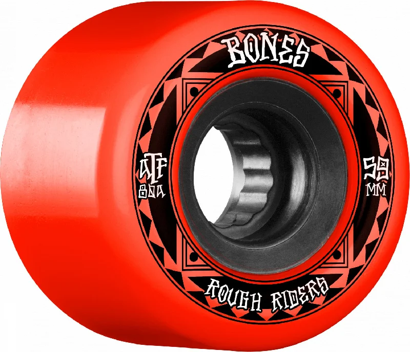 Skateboard Wheels with Tough Outer Coating-BONES WHEELS ATF Rough Rider Skateboard Wheels Runners 59mm 80a 4pk Red