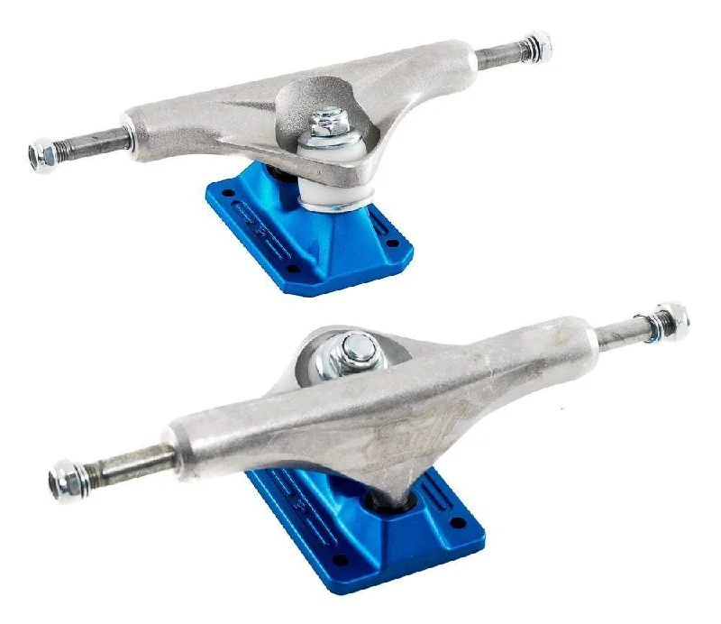 Skateboard Trucks with Upgraded Bearings-Enuff Decade Pro Satin Skateboard Trucks - Natural / Blue - 129mm