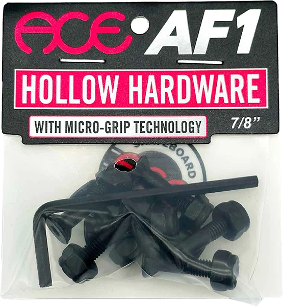 Skateboard Hardware for Perfect Deck Alignment-Ace 7/8" Allen Hollow W/Grippers Hardware Set Black