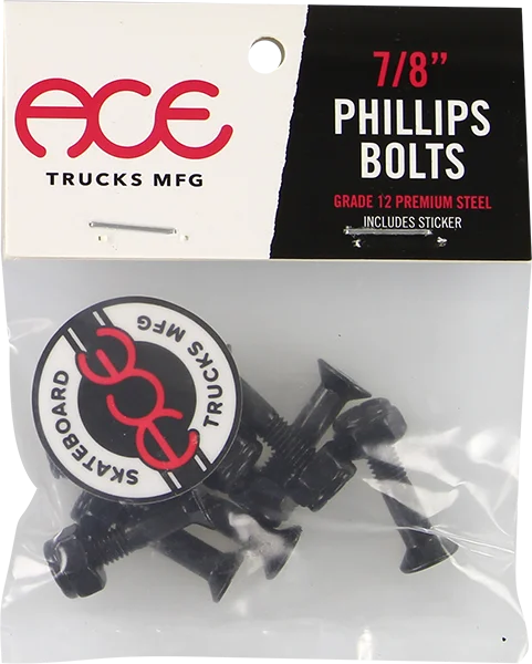 Skateboard Hardware for Deck and Truck Mounting-Ace 7/8" Phillips Hardware Set Black