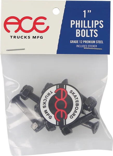 Skateboard Hardware with High-Durability Nuts and Bolts-Ace 1" Phillips Hardware Set Black