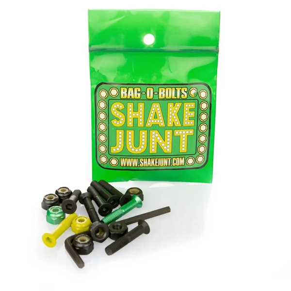 Skateboard Hardware for Secure Skating Experience-Shake Junt Bag-O-Bolts Black/Grn/Yel 7/8"(Allen) 1 Set