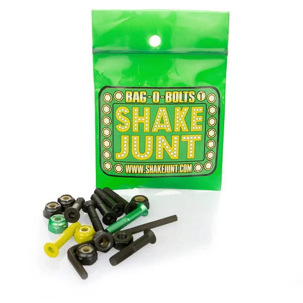 Skateboard Hardware with Customizable Components-Shake Junt Bag-O-Bolts Black/Green/Yellow 1"(Allen) 1set