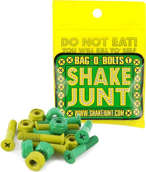 Skateboard Hardware with Smooth Performance Features-Shake Junt Bag-O-Bolts All Green & Yellow 1" Phillips 1set