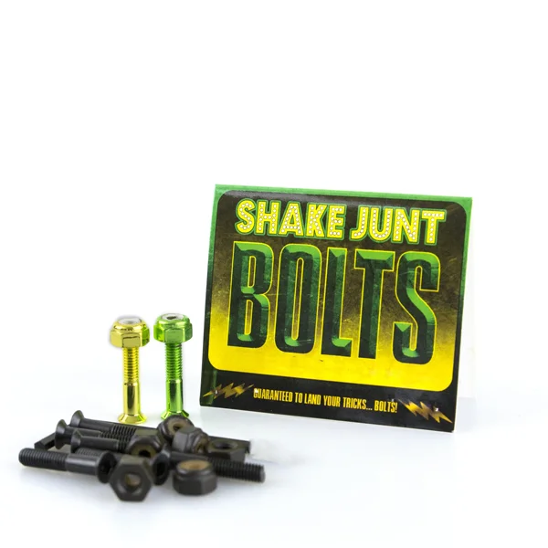 Skateboard Hardware with Extreme Durability-Shake Junt Bag-O-Bolts Black/Green/Yellow 7/8" Phillips 1set