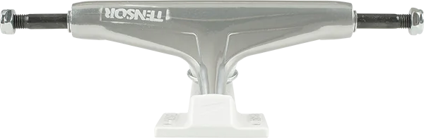 Skateboard Trucks with High-Traction Components-Tensor Reg Alum 5.25 Stencil Mirror Raw/White Skateboard Trucks (Set of 2)