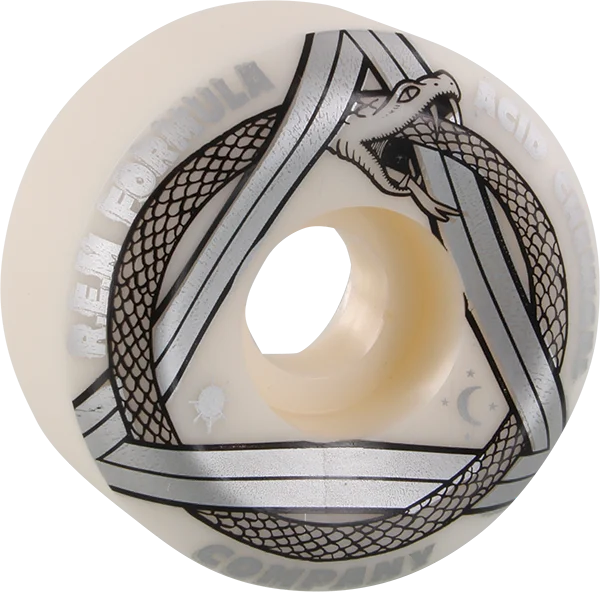 Skateboard Wheels with Clear Finish-Acid Rem Serpent Sidecut 53mm 99a White/Silver Skateboard Wheels (Set of 4)