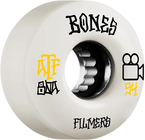 Skateboard Wheels for Urban Streets-Bones Wheels ATF Filmers 54mm 80a White Skateboard Wheels (Set of 4)