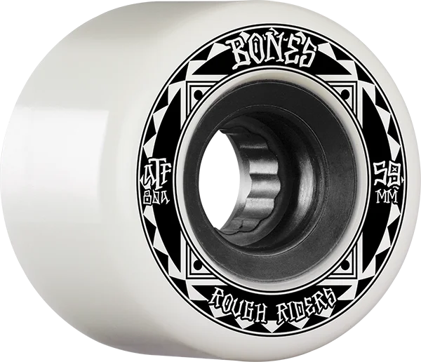 Skateboard Wheels for Smooth Transitions-Bones Wheels ATF Rough Rider Runners 59mm 80a White/Black Skateboard Wheels (Set of 4)