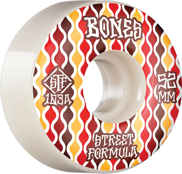 Soft Skateboard Wheels for Rough Terrain-Bones Wheels STF V2 Retros 52mm 103a White/Red Skateboard Wheels (Set of 4)