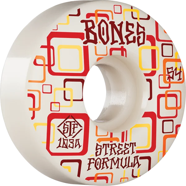 Skateboard Wheels for Skateparks-Bones Wheels STF V3 Retros 54mm 103a White Skateboard Wheels (Set of 4)