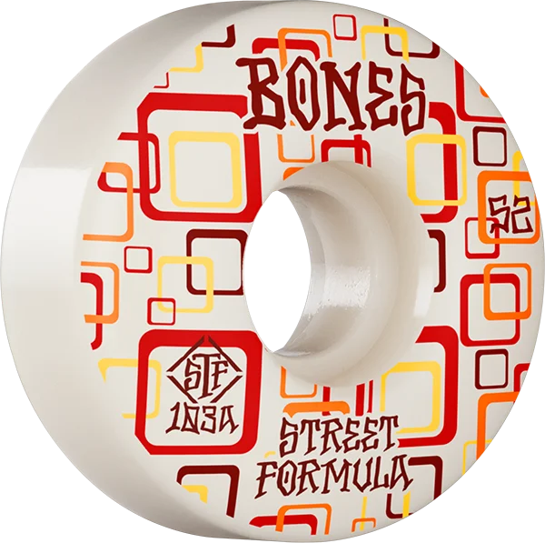 Cheap Skateboard Wheels-Bones Wheels STF V3 Retros 52mm 103a White/Red Skateboard Wheels (Set of 4)