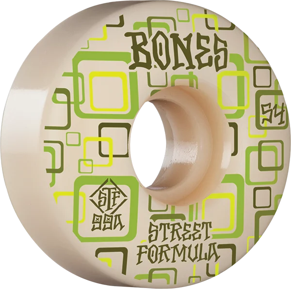 Custom Skateboard Wheels with Logo-Bones Wheels STF V3 Retros 54mm 99a White/Green Skateboard Wheels (Set of 4)