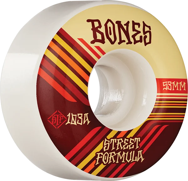 Durable Skateboard Wheels-Bones Wheels STF V4 Retros 53mm 103a White Skateboard Wheels (Set of 4)