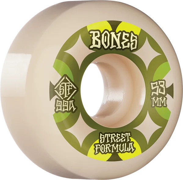 Skateboard Wheels for Fast Acceleration and Control-Bones Wheels STF V5 Retros 53mm 99a White Skateboard Wheels (Set of 4)