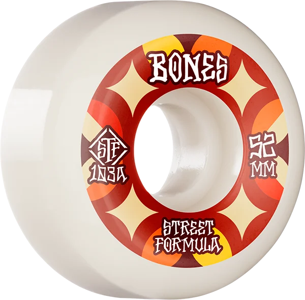 Skateboard Wheels with Hard and Soft Compound-Bones Wheels STF V5 Retros 52mm 103a White/Red Skateboard Wheels (Set of 4)