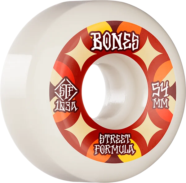 Skateboard Wheels with Versatile Performance-Bones Wheels STF V5 Retros 54mm 103a White/Red Skateboard Wheels (Set of 4)