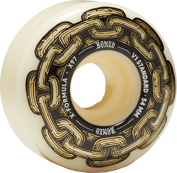 Skateboard Wheels for Cushioning Shock-Bones Wheels Xf X97 V1 Std 54mm 97a Gold Chain Nat Skateboard Wheels (Set of 4)