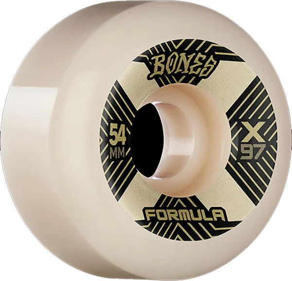 Skateboard Wheels with Vibration Dampening-Bones Wheels Xf X97 V6 Wide-Cut 54mm 97a Xcell Nat Skateboard Wheels (Set of 4)