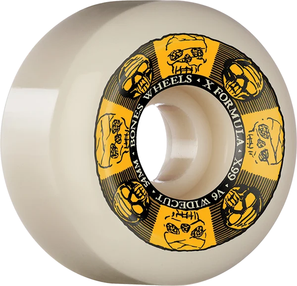 Skateboard Wheels for Skateboarding in All Conditions-Bones Wheels Xf X99 V6 Wide-Cut 54mm 99a Black N Gold Nat Skateboard Wheels (Set of 4)