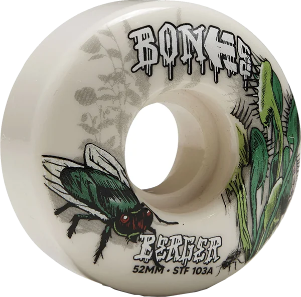 Skateboard Wheels with Soft Flexibility-Bones Wheels Berger STF V3 Etnies Collab 52mm 103a White Skateboard Wheels (Set of 4)