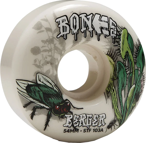 Skateboard Wheels for Control on Paved Roads-Bones Wheels Berger STF V3 Etnies Collab 54mm 103a White Skateboard Wheels (Set of 4)