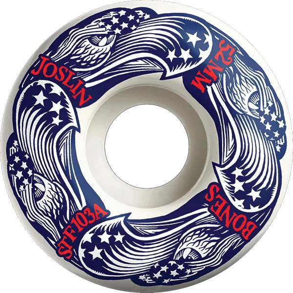 Skateboard Wheels with Built-in Shock Absorption-Bones Wheels Joslin STF V1 Freedom Fourever 52mm 103a White Skateboard Wheels (Set of 4)