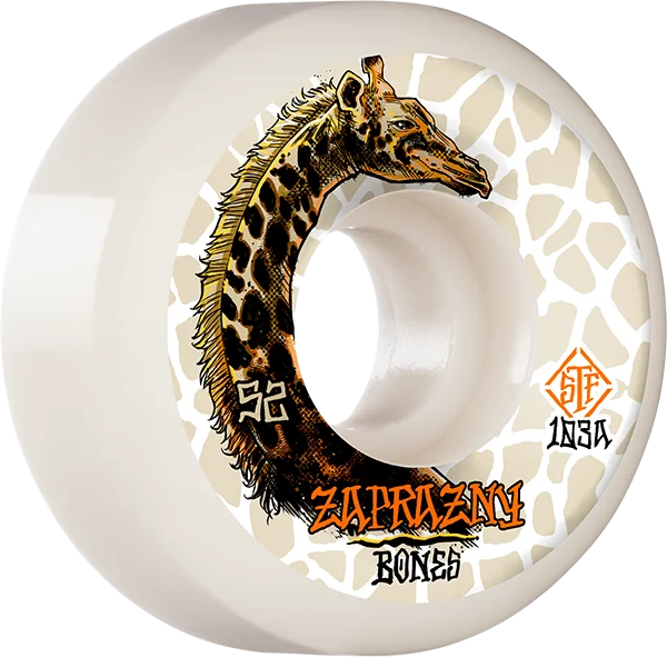 Skateboard Wheels with Extra Durability for Rough Terrain-Bones Wheels Zaprazny STF V5 Giraffe II 52mm 83b White Skateboard Wheels (Set of 4)