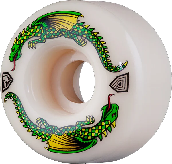 Skateboard Wheels with 54mm Diameter-Powell Peralta Df Green Dragon 54/34mm 93a White Skateboard Wheels (Set of 4)