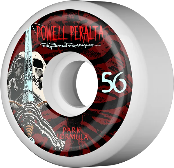 Skateboard Wheels for Commuting-Powell Peralta Ray Rod Skull & Sword Pf 56mm 103a White/Red Skateboard Wheels (Set of 4)