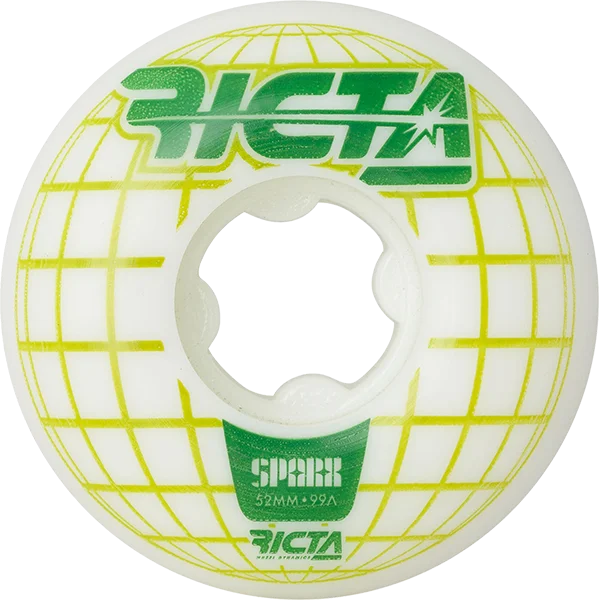 Skateboard Wheels for Professional Freestyle-Ricta Mainframe Sparx 52mm 99a White/Green Skateboard Wheels (Set of 4)