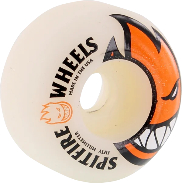 Custom Skateboard Wheels with Logo-Spitfire Bighead 50mm White W/Orange Skateboard Wheels (Set of 4)