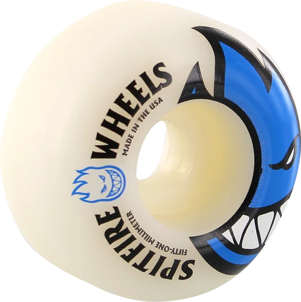 Skateboard Wheels with ABEC Bearings-Spitfire Bighead 51mm White W/Blue Skateboard Wheels (Set of 4)