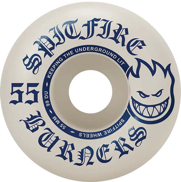 Skateboard Wheels with Maximum Grip-Spitfire Burners 55mm 99a White/Blu Skateboard Wheels (Set of 4)