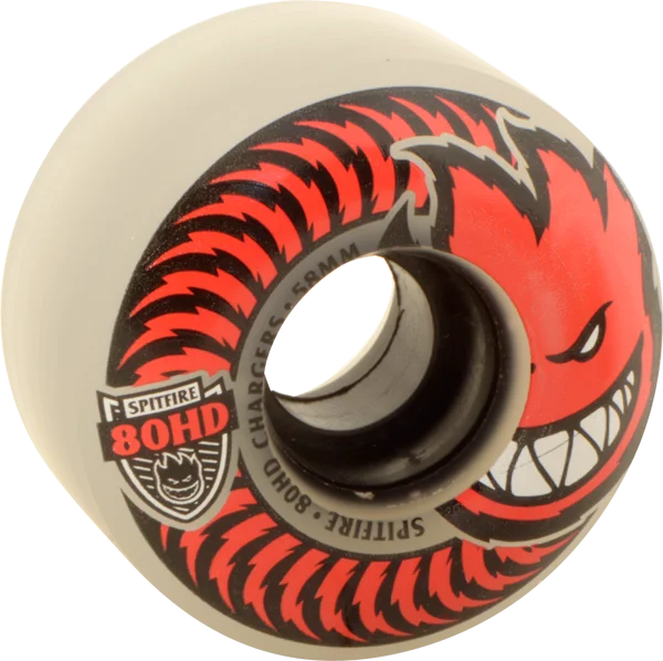 Skateboard Wheels for Big Air Tricks-Spitfire 80hd Charger Classic Full 58mm Clear/Red Skateboard Wheels (Set of 4)