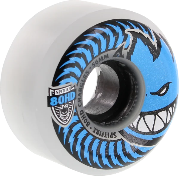 Skateboard Wheels with Tough Construction-Spitfire 80hd Charger Conical Full 56mm Clear/Blu Skateboard Wheels (Set of 4)