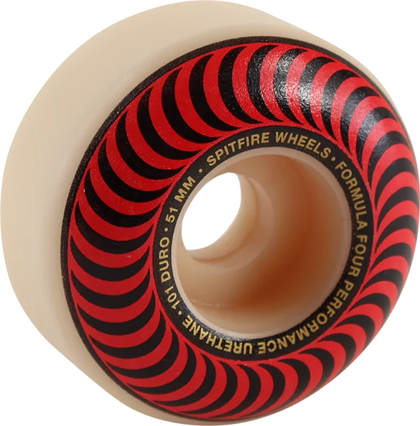 High-Quality Skateboard Wheels-Spitfire F4 101a Classic Swirl 51mm White W/Red Skateboard Wheels (Set of 4)