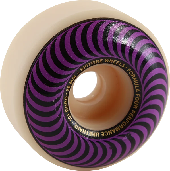 Skateboard Wheels with Optimal Performance-Spitfire F4 101a Classic Swirl 58mm White W/Purple Skateboard Wheels (Set of 4)