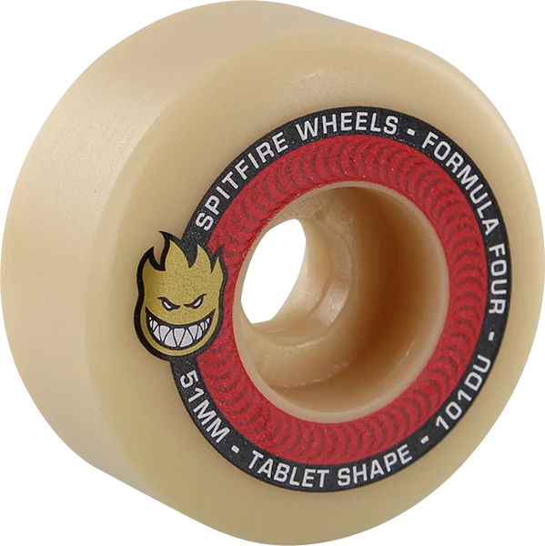 Skateboard Wheels with Tough Outer Coating-Spitfire F4 101a Tablet 51mm Natural/Red Skateboard Wheels (Set of 4)