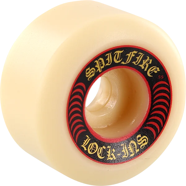 Skateboard Wheels for Slippery Surfaces-Spitfire F4 101a Lock Ins 55mm White W/Red Skateboard Wheels (Set of 4)