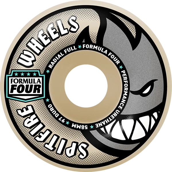 Skateboard Wheels with Custom Design-Spitfire F4 97a Radial Full 58mm Natural Skateboard Wheels (Set of 4)