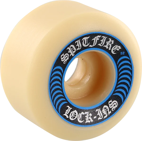 Skateboard Wheels for Street Obstacles-Spitfire F4 99a Lock Ins 52mm White W/Blu Skateboard Wheels (Set of 4)