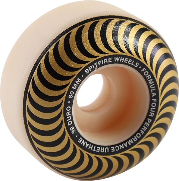 Skateboard Wheels for Ledge and Rail Tricks-Spitfire F4 99a Classic Swirl 50mm White W/Bronze Skateboard Wheels (Set of 4)