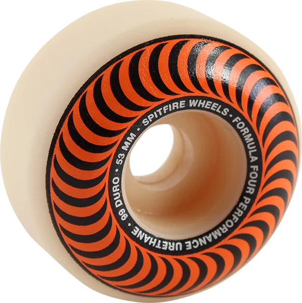 Skateboard Wheels with Firm Core-Spitfire F4 99a Classic Swirl 53mm White W/Orange Skateboard Wheels (Set of 4)