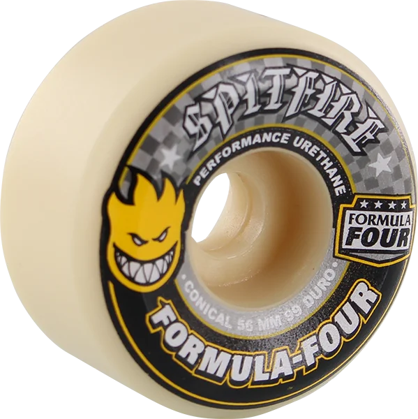 Skateboard Wheels for Easy Turns-Spitfire F4 99a Conical 56mm White W/Yellow & Black Skateboard Wheels (Set of 4)