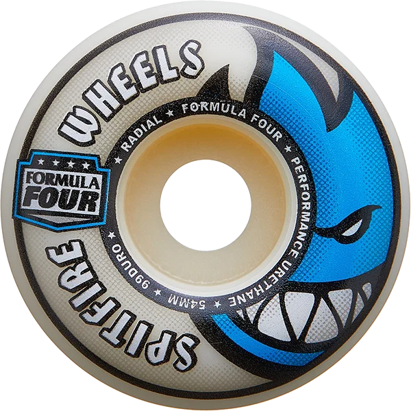 Lightweight Skateboard Wheels-Spitfire F4 99a Radial 54mm Natural/Blue Skateboard Wheels (Set of 4)