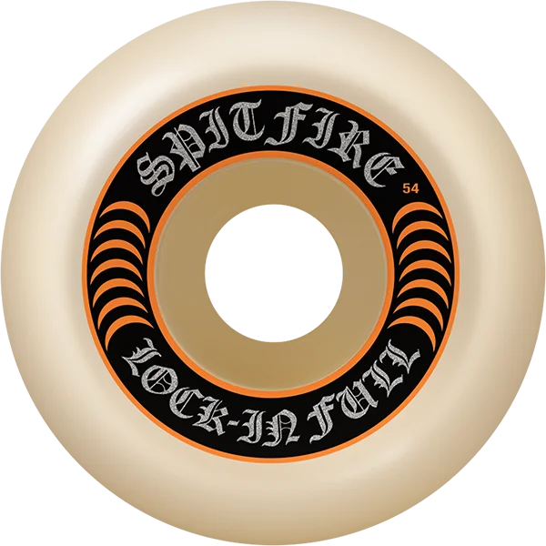 Skateboard Wheels with Long-lasting Durability-Spitfire F4 99a Lock-In Full 54mm Natural/Orange Skateboard Wheels (Set of 4)